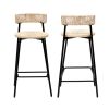 Set of 2, Bohemian Style Cream Counter or Bar Stools with Handwoven Paper Rope Fabric and Metal Frame & Legs