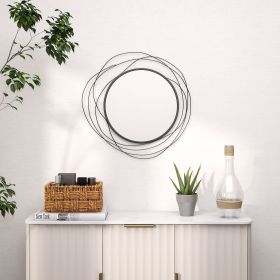 HOMCOM 25.6" Circle Wall Mirror with Black Metal Asymmetrical Design