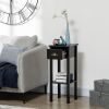 2 Tier Black Slim Side Nightstand Table with Top Drawer and Open Bottom Shelf
