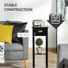 2 Tier Black Slim Side Nightstand Table with Top Drawer and Open Bottom Shelf