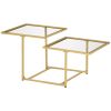 HOMCOM Gold Metal Coffee Table with Double Tabletops, 2 Different Heights and Clear Tempered Glass