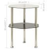 2-Tier Transparent & Black Side Table with Tempered Glass, Hexagon Shape, Open Bottom Shelf and 3 Metal Tube Legs