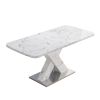 Modern Square Extendable Dining Table with Printed White Marble Table Top, X-Shape Table Legs and Metal Pedestal Base