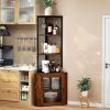 64” 6 Tier Corner Storage Cabinet Stand with Charging Stations, Built-In Wine Glass Rack and Iron Mesh Bottom Door
