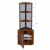 64” 6 Tier Corner Storage Cabinet Stand with Charging Stations, Built-In Wine Glass Rack and Iron Mesh Bottom Door