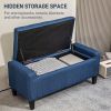 Dark Blue Storage Ottoman Bench with Button Tufted Lift Top and Hidden Storage