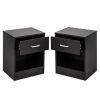2 Piece Black Night Stand with Top Drawer and Open Bottom Shelf