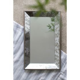 24" x 15" Antique Silver Rectangle Wall Mirror or Mirrored Display Tray with Floral Accents Design