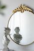 36" x 41" Large Round Wall Mirror with Gold Metal Frame and Intricate Leaf Like Adornment Design Top