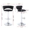 Set of 2, Black Velvet Bar Stools with Chrome Base & Footrest, Circular Curved Backrest, Adjustable Height Features and Swivel Capabilities