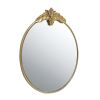 36" x 41" Large Round Wall Mirror with Gold Metal Frame and Intricate Leaf Like Adornment Design Top