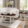 3 Piece Coffee Table Set with Antique Design, Floral Carvings, Chip Distressed Look and Two Tone Finish