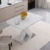 Modern Square Extendable Dining Table with Printed White Marble Table Top, X-Shape Table Legs and Metal Pedestal Base