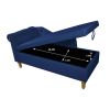 Navy Blue Velvet Chaise Lounge Chair with Hidden Storage Compartment, Matching Pillow and Nailhead Trim