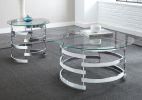 Silver Teegan End Table with Circular Geometric Iron Base and Clear Tempered Glass Top