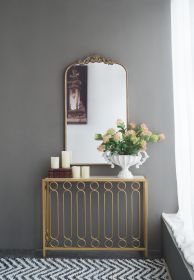 24" x 42" Gold Arch Mirror with Baroque Inspired Design Wall Decor