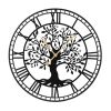 27” Black Tree of Life Decorative Metal Wall Clock with Non-Ticking Quartz Movement and Easy to Read Roman Numerals