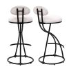 Set of 2 Armless Bar Stools with Upholstered White & Black Velvet, Footrest and Black Metal Frame Base