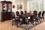 Espresso Brown 9 Piece Dining Room Set, Rectangle Table, 2 Arm Chairs, 6 Armless Chairs with 2x Leaf and Double Pedestal Base