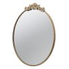 36" x 38.5" Round Wall Mounted Gold Mirror with Vintage Adornment Top Design and Gold Metal Frame