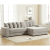 L Shaped Gray Corduroy Sofa with Right Chaise Daybed, Left Double Seat, Wide Padded Armrests and 8 Matching Throw Pillows