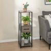 2 Piece 3 Tier Tall Metal Plant Display Stand with Drawer and Open Display Shelves