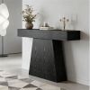63” Farmhouse Black Console Table with Trapezoidal Design and Wood Grain Details