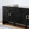 60" Mid Century Modern Sideboard Buffet Storage Cabinet with Fluted Diamond Geometric Design, 4 Doors and Adjustable Shelves