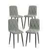 Set of 4, Gray Modern Suede Fabric Dining Room Chairs with Button Tufted Diamond Shape Design