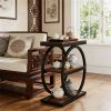 3 Tier End Side Table with Double O Shape Frame Design in Rustic Brown Finish