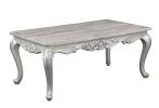 Melrose Traditional Style Coffee Table in Champagne Finish and Silver Brushed with Handcrafted Raised Leaf Motif Detailing