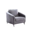 Sofia Gray Velvet Modern Chic Accent Armchair with Diamond Pattern Stitching and Chrome Metal Legs