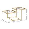 HOMCOM Gold Metal Coffee Table with Double Tabletops, 2 Different Heights and Clear Tempered Glass