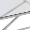 Silver Stainless Steel Coffee Table with Clear Tempered Glass Top and Protective Foot Pads