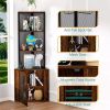 64” 6 Tier Corner Storage Cabinet Stand with Charging Stations, Built-In Wine Glass Rack and Iron Mesh Bottom Door