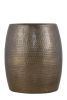 21” Modern Aluminum End Table with Hand Hammered Design, Drum Shaped and Glossy Antique Gold Finish