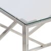 Silver Stainless Steel Coffee Table with Clear Tempered Glass Top and Protective Foot Pads
