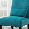Pisano Teal Blue Armless Accent Chair with Matching Pillow, Chenille Fabric Upholstery  and Wooden Legs