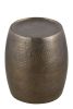 21” Modern Aluminum End Table with Hand Hammered Design, Drum Shaped and Glossy Antique Gold Finish