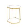Modern Octagon Shaped End Table, Gold Finish, Stainless Steel Frame with Clear Glass on Top and Bottom Shelf