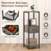 2 Piece 3 Tier Tall Metal Plant Display Stand with Drawer and Open Display Shelves