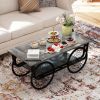 Black Rectangle Coffee Table with Wheel Design Base and Open Bottom Shelf