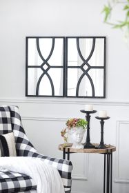 Set of 2, 16" x 23" Rectangular Wooden Wall Mirrors with Antique Black Frame and Vertical or Horizontal Hanging Options