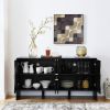 60" Mid Century Modern Sideboard Buffet Storage Cabinet with Fluted Diamond Geometric Design, 4 Doors and Adjustable Shelves