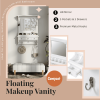 Floating Wall-Mounted Makeup Storage Vanity with HD Mirror, 3 Drawers, 5 Pockets, and 5 Metal Hooks
