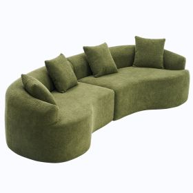 110” 4 Seater Green Sofa with 4 Matching Pillows and Chenille Fabric