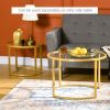 Set of 2, Round Nesting Tables with Clear Tempered Glass Top and Gold Steel Frame