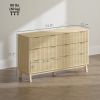 6 Drawer Double Dresser with Wave-Like Fluted Chest Design, Gold Finger Pull Handles and 5 Angled Wood Legs