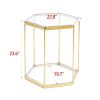 Modern Octagon Shaped End Table, Gold Finish, Stainless Steel Frame with Clear Glass on Top and Bottom Shelf
