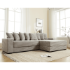 L Shaped Gray Corduroy Sofa with Right Chaise Daybed, Left Double Seat, Wide Padded Armrests and 8 Matching Throw Pillows